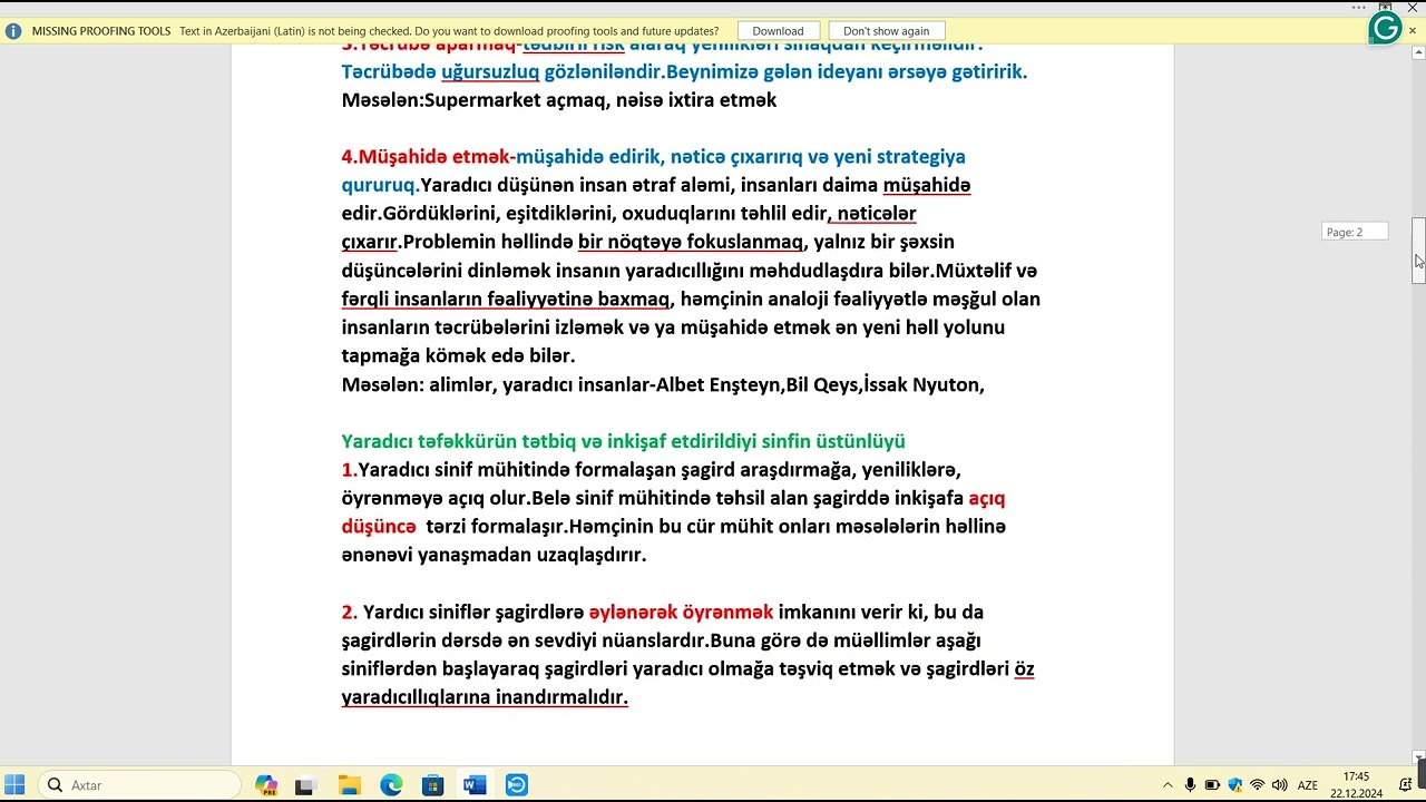 Kurikulum ders 7(3 hissə) Yaradıcı təfəkkür və problem həlletmə