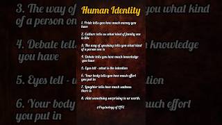 HUMAN IDENTITY 🫆🆔😶‍🌫️🙇🏻‍♀️🙅🏻‍♀️🙋🏻‍♀️ #psychologyoflife #humanidentity #humanbehaviourfacts #facts