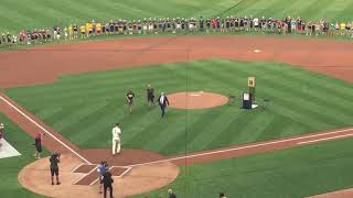 Dream battery: St. Paul’s Jack Morris throws out first pitch to St. Paul’s Joe Mauer.