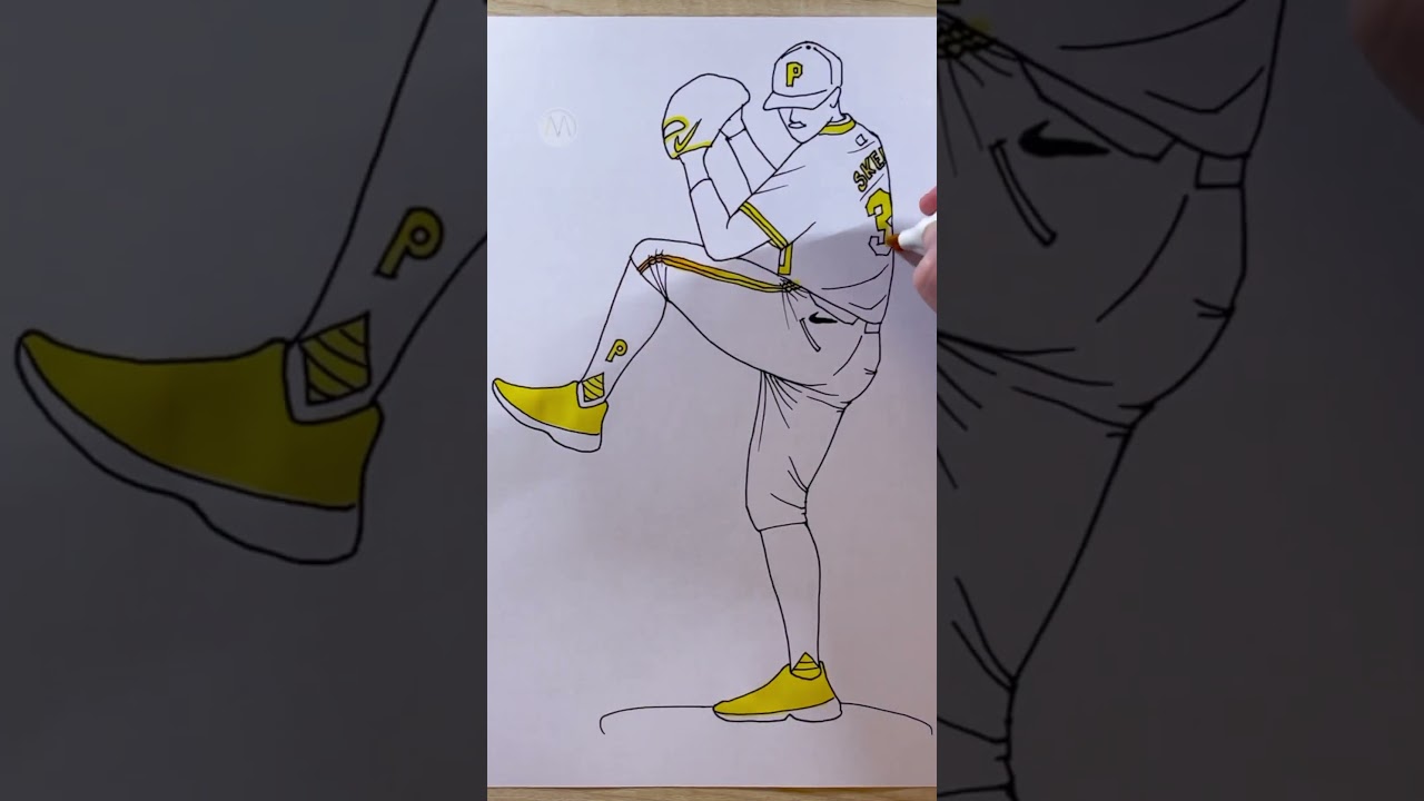 Drawing baseball player pitching 