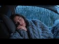Heavy Rain Inside a Cozy Vehicle During Night Rest for Better Sleep