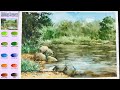 Without Sketch Landscape Watercolor - Midday Scenery (color mixing view) NAMIL ART