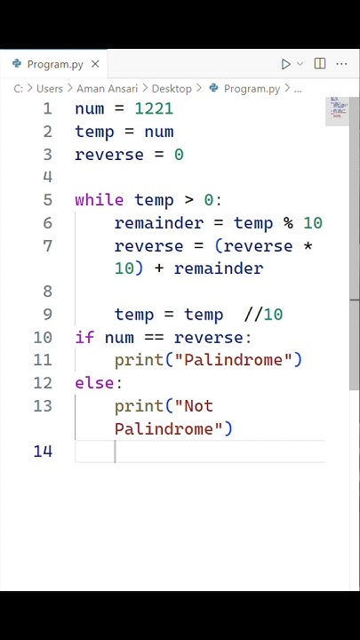Write a python program to print palindrome number using while loop in ...