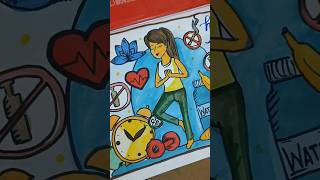 Gaya Hidup Sehat 😁🧬✨ #lukisan #poster #sehat #mudah #menggambar #karya seni #pemula #sekolah #proyek