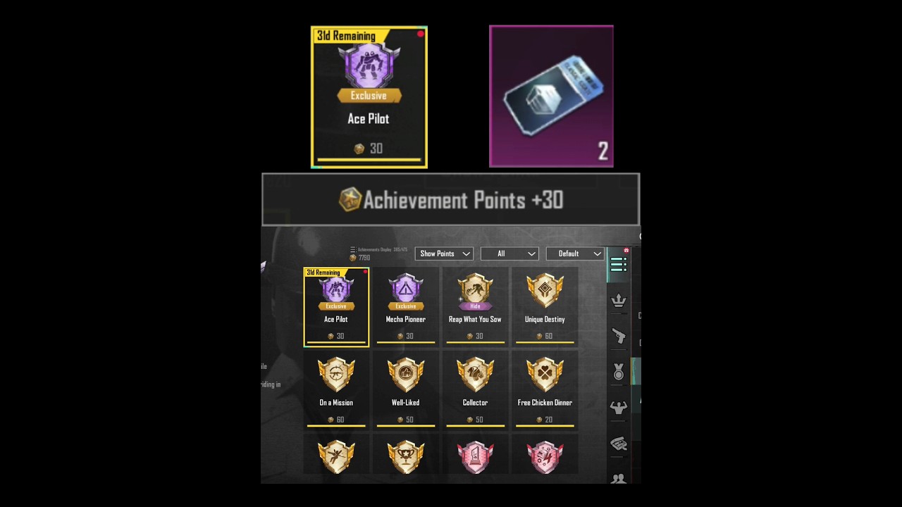 Ace Pilot Achievement,30 Achievement points and 2 classic crates 