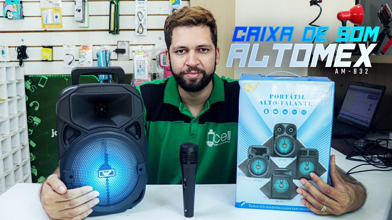 Caixa de Som Altomex AM-832 Com Microfone, via Bluetooth (Perfeita
