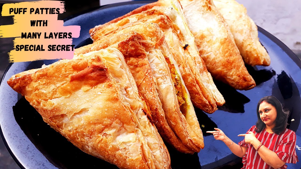 बहुत सारी लेयर वाली पफ पेटिज बनाने का सीक्रेट बिना महेनत के माइक्रोवेव में ।। Puff Patties Recipe..