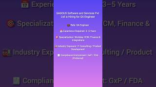 SAGOUS Software and Services Pvt Ltd is Hiring for QA Engineer #softwaretestingjobs #shorts