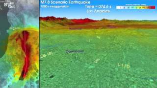 Shake out 2008 earthquake simulation perspective view from los angeles
in high definition video. the salton sea down san andreas fault