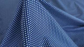Poplin albastru elastic cu buline mici albe