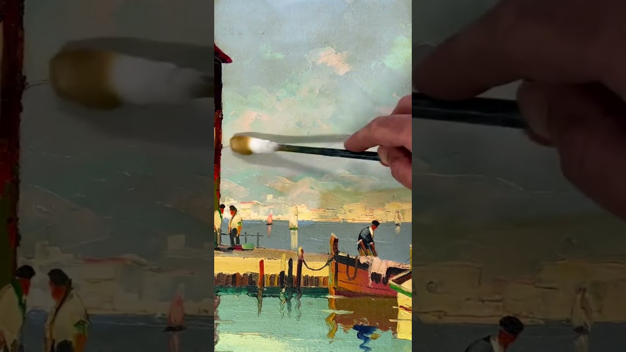 Cleaning lots of nicotine staining smoke damage from painting #paintingrestoration #artrestoration