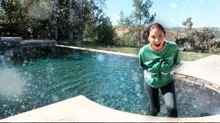 CATHERINE JUMPING INTO FREEZING COLD POOL!!! (SHE LOST THE BET)