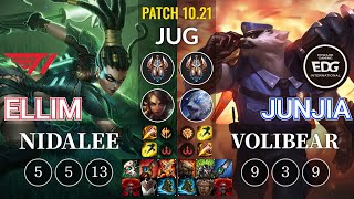 T1 Ellim Nidalee vs EDG JunJia Volibear Jungle - KR Patch 10.21