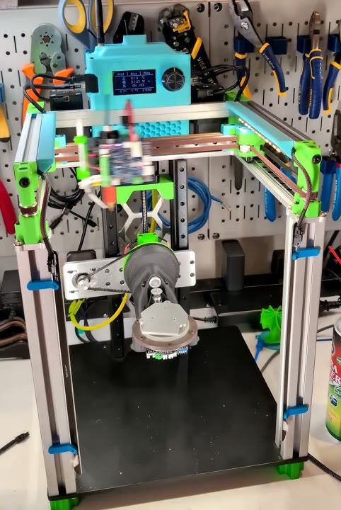 open source mod0 coreXY 3D printer with wireless extruder (CAN   power transmitted via copper rails)