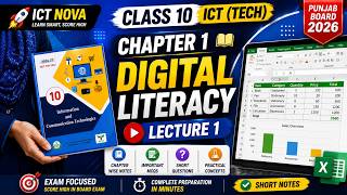 10th Class ICT Chapter 1 Lecture 1 | Digital Literacy Short Notes | Punjab Board 2026 | Exam Focused