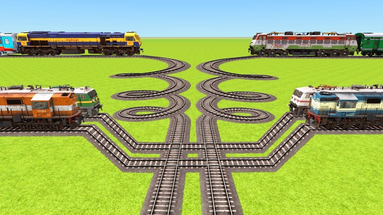 SIX POWERFUL TRAINS VS DANGEROUS DOUBLE LOOP SPRINGS CURVE RAILROAD ▶️ Train Simulator | CrazyRails