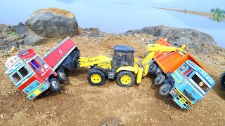 Tata Truck Accident Heavy Loaded Sand Pulling Out Jcb And Tractor ? Dump Tipper | Cartoon | Cs Toy