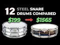 12 steel snare drums compared  from 199 to 1565