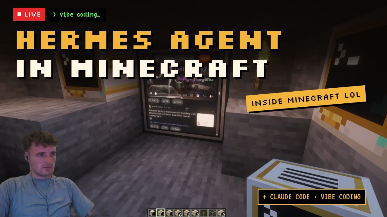 Building Claude Code + Hermes Agent INSIDE MINECRAFT lol - YouTube