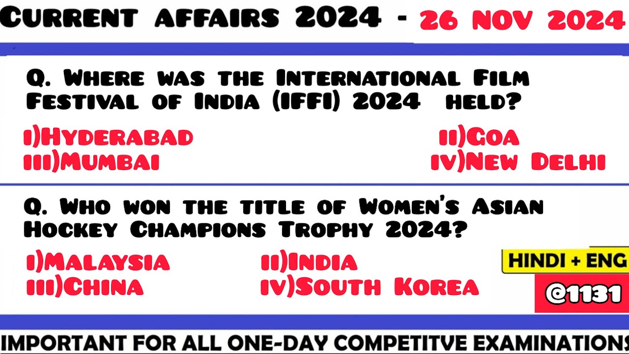 26 November 2024 Current Affair Questions | Daily Current Affairs ...