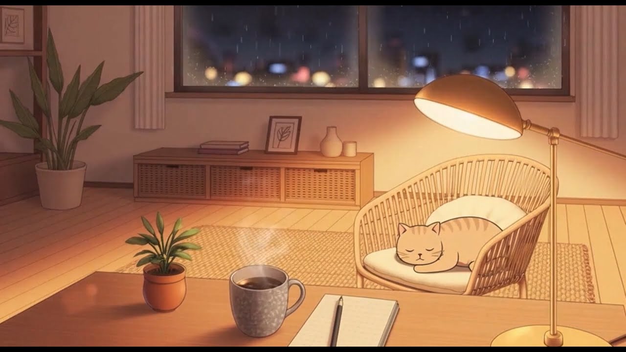 ☔ Cozy Rainy Night Lofi ☕ Chill Beats for Study, Relax & Sleep (Cat Vibes)