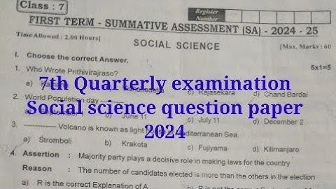 7th std Quarterly examination Social science question paper 2024