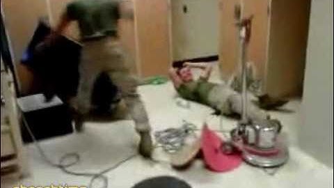 soldier riding the floor buffer