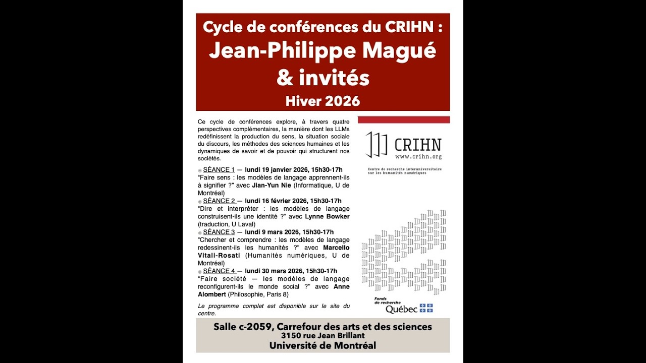 Vidéo de la conférence de Jean-Philippe Magué (ENS Lyon) & Jian-Yun Nie (U de Montréal)