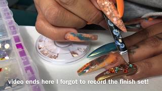 Orange And Teal Nails Using My Valentino Beauty Pure Acrylics
