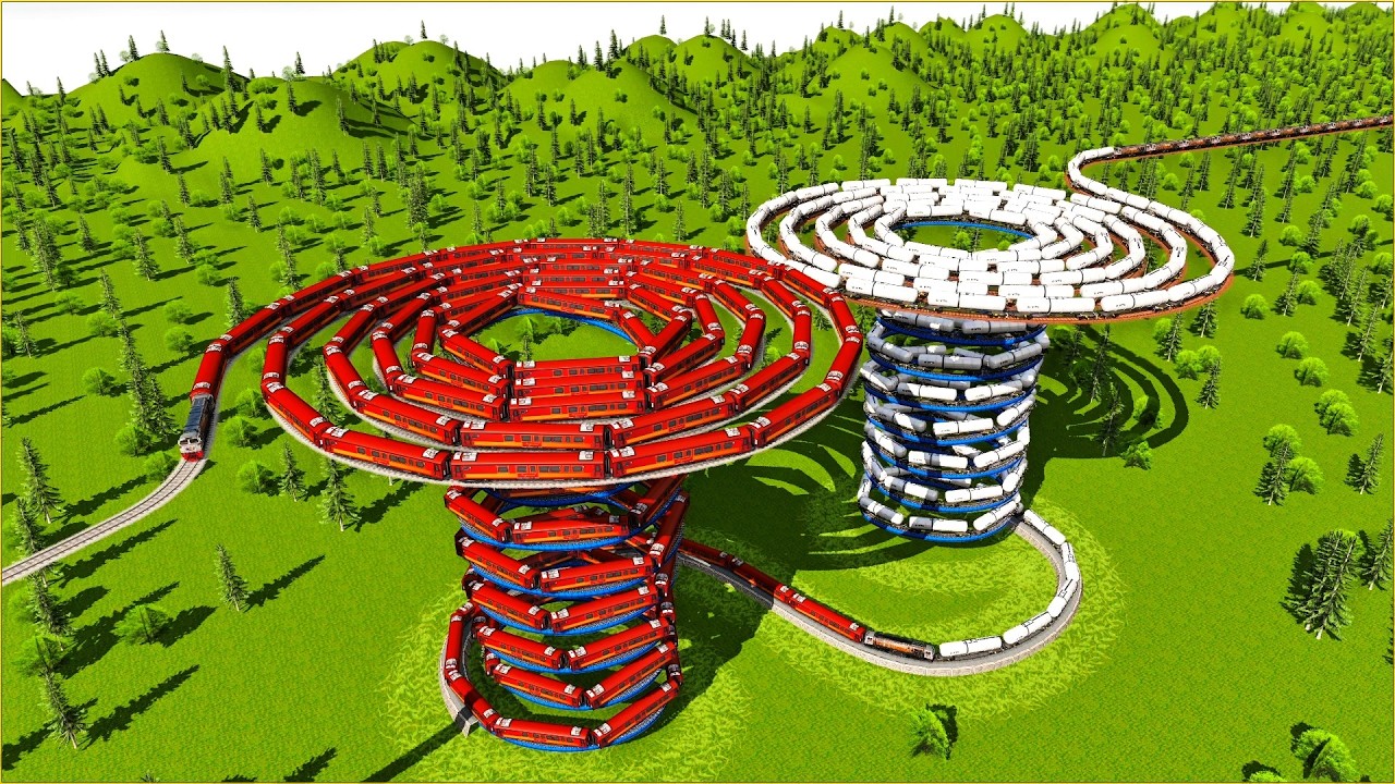 Dua Rel Spiral Melayang Ekstrim Mirip Payung & Jamur🚦Jalur Kereta Api Menegangkan🚂Trainz Simulator