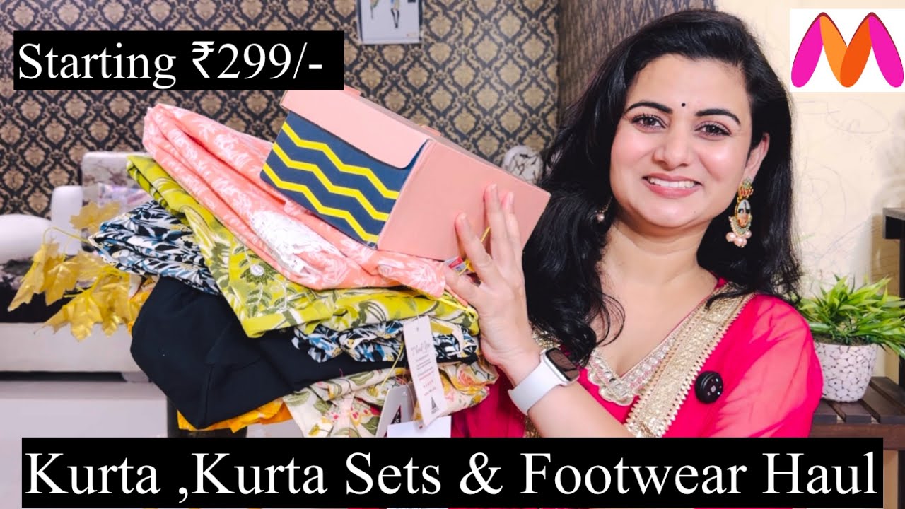Best Myntra Kurta Set & Footwear Haul, Embroidered Cotton Kurta, T-Shirt, Kurta Palazzo Set, Flats