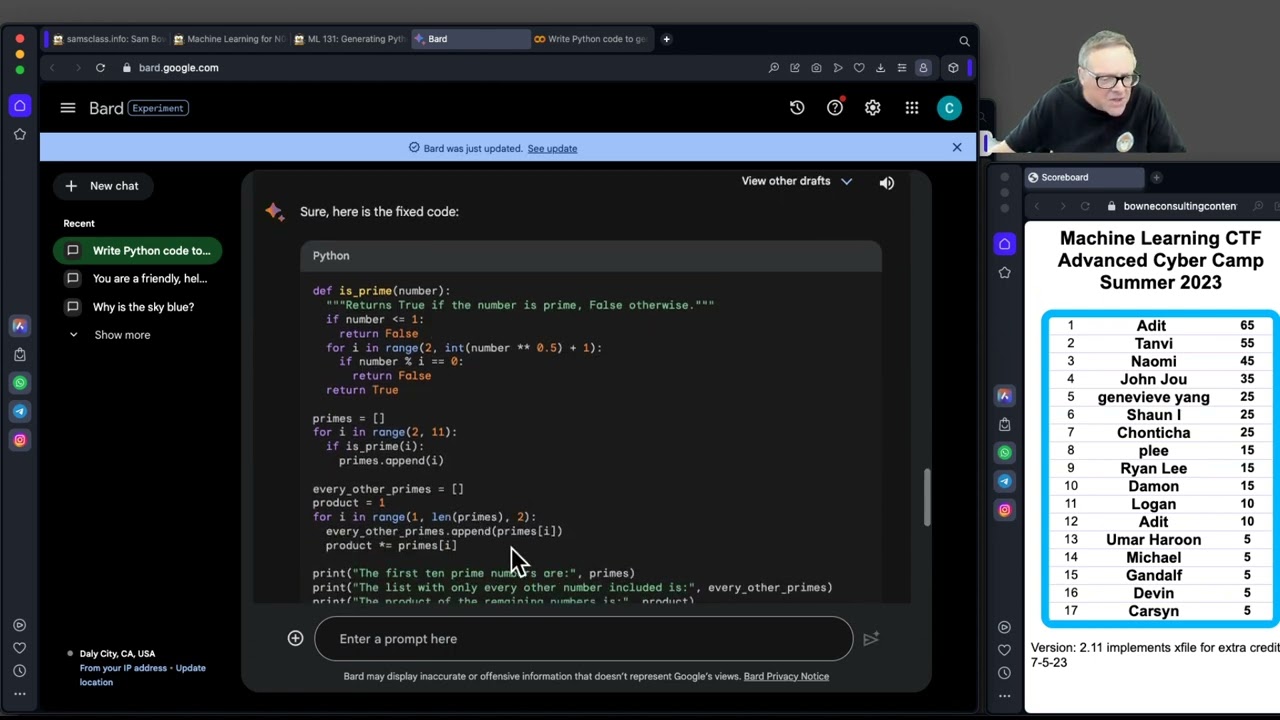 Generating Python with Bard