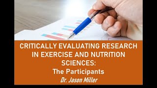 Critically Evaluating Research Literature In Nutrition and Exercise Science: The Participants