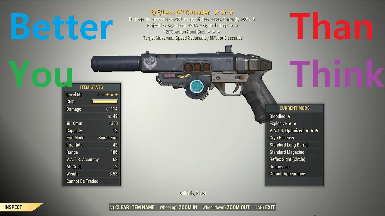 Fallout 76: Bloodied Explosive Crusader Pistol. - YouTube