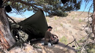 Bushcraft Awning Camping Alone in the Wild Forest of Rural Village - Camp Food From Natural Herbs