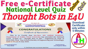 E-Quiz on Thought Bots in E4U | Online Quiz | Free Quiz Certificate | OnlineQuizCertificate