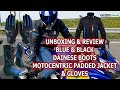 dainese boots unboxing and review with motocentric jacket ang gloves blue and black