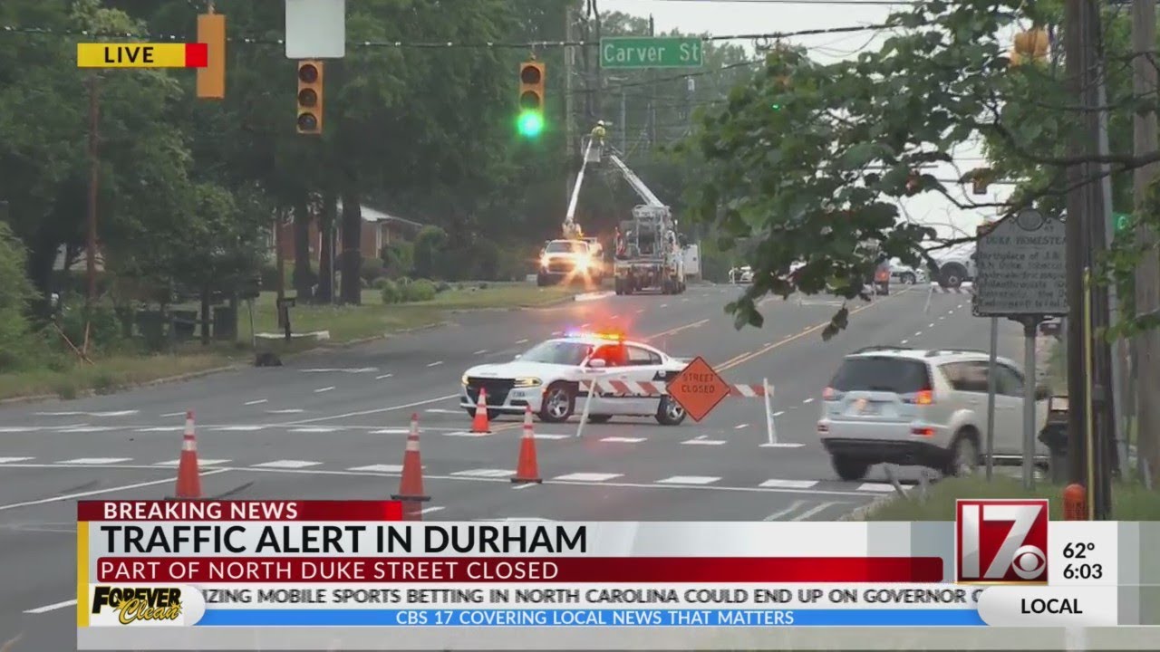 Accident downs power lines in Durham, closing down two blocks of N ...
