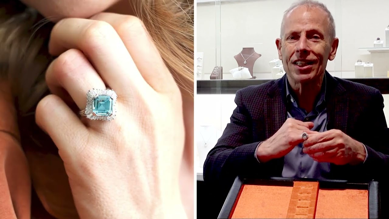4.12ct Aquamarine and 1.95ct Diamond, Platinum Cluster Ring - Vintage Circa 1980 - C6602