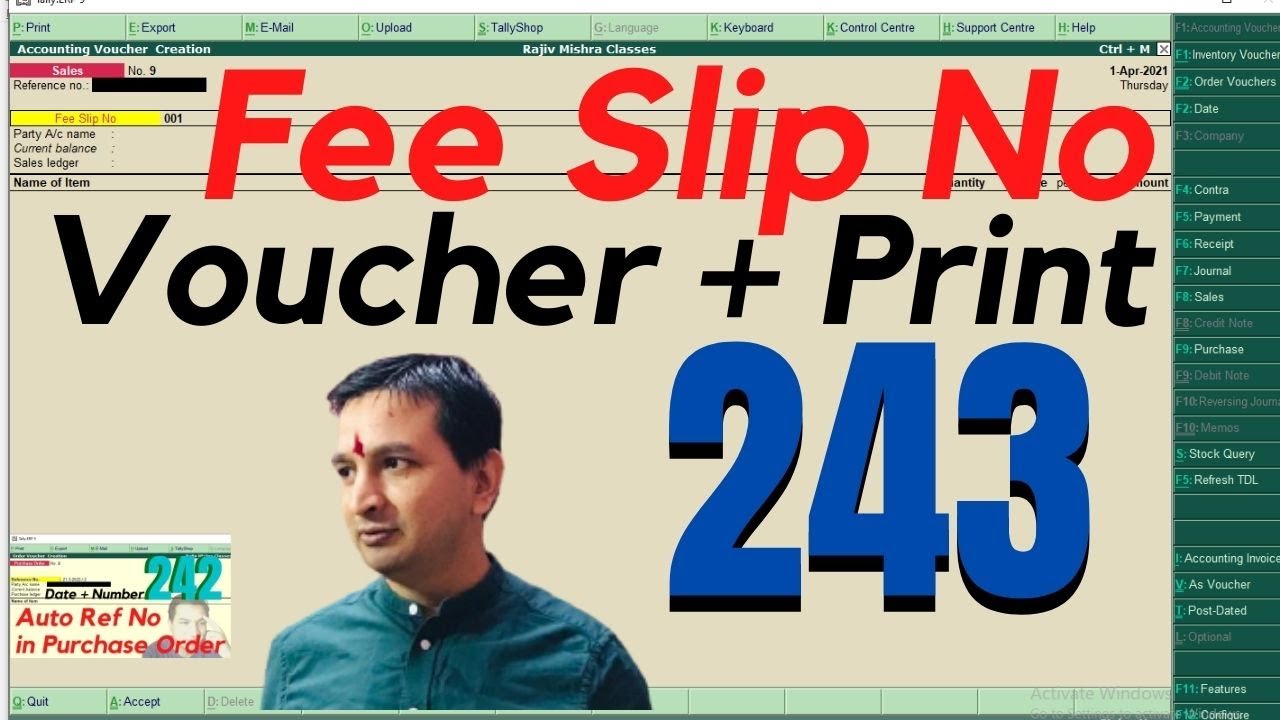 Tally Chapter 243 TDL For Fee Slip Number On Invoice Print By Rajiv