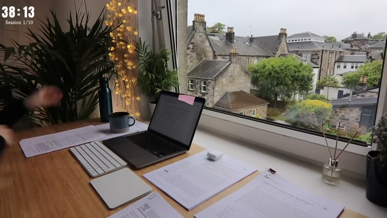 10 HOUR STUDY WITH ME | Background noise, 10 min Break, No music, Study with Merve