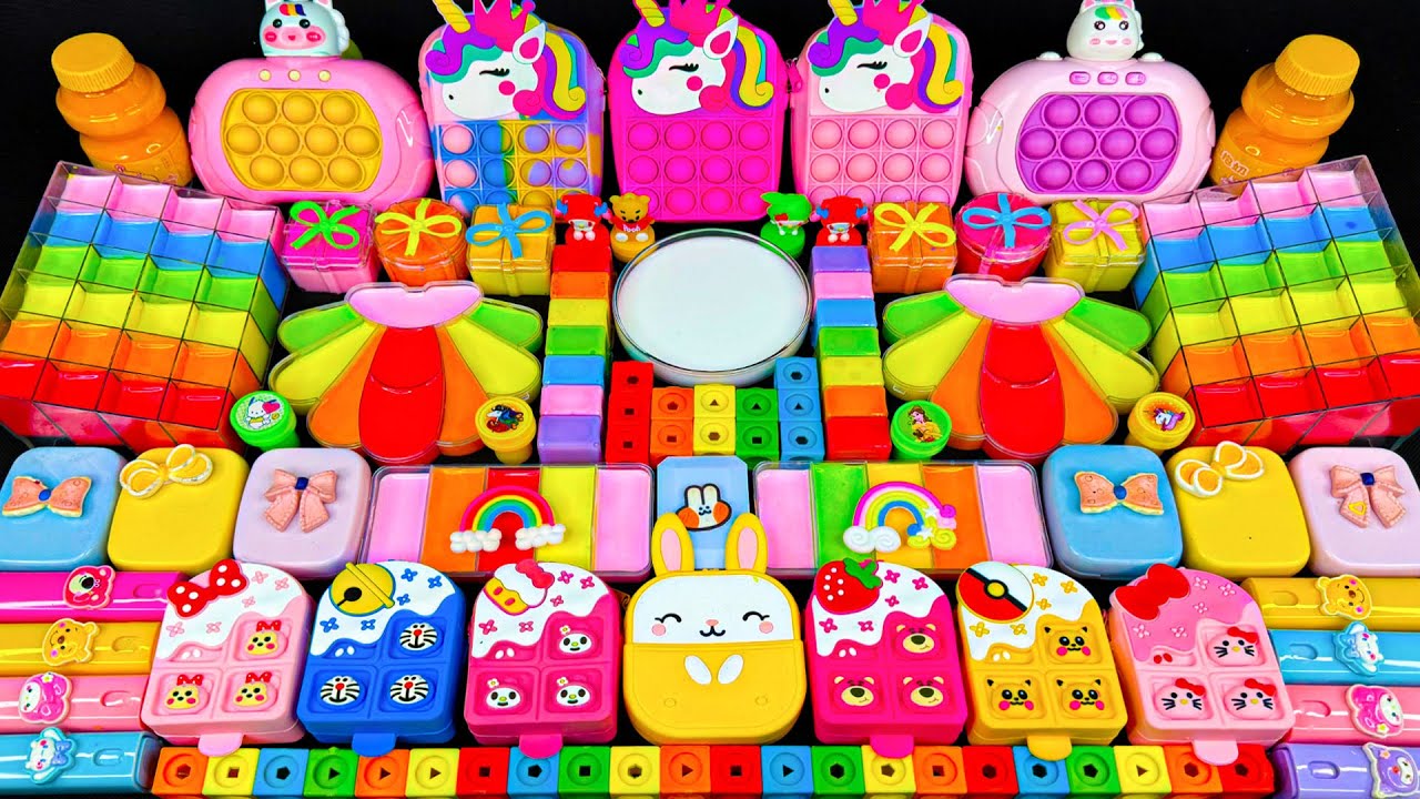 Смешивание радужного слайма АСМР 🌈 | Единорог, подарочная коробка и блестящий слайм | Необычное удо