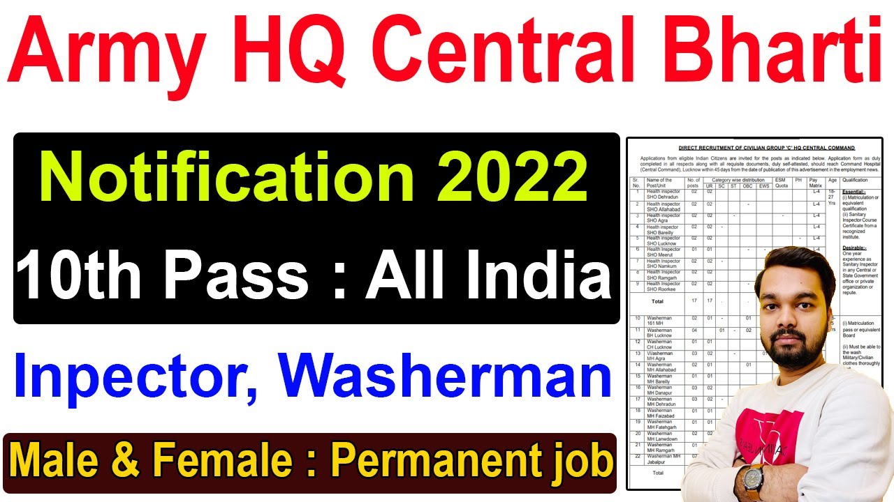 Army HQ Central Command Vacancy 2022 | HQ Central Command Recruitment 2022 10th Pass Only