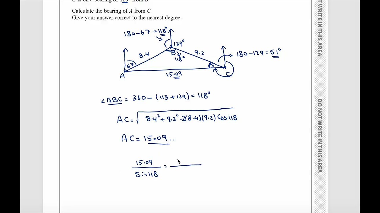 Edexcel IGCSE 4MA1/2H ​​октябрь/ноябрь 2024 г. – Вопрос [24] | [Тригонометрия, азимут] Пошаговое ...