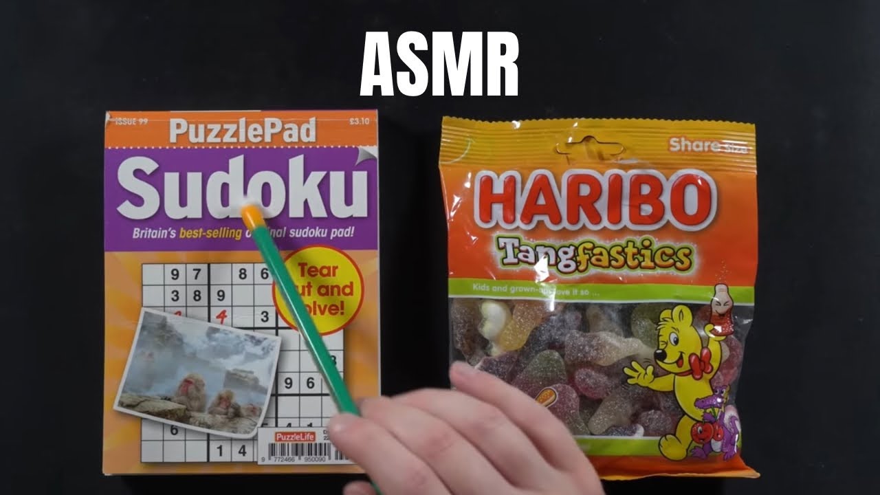 ASMR: HARIBO GUMMY SWEETS & SUDOKU PUZZLE SOLVING - SOFT WHISPERS