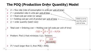 Topic 07 - 05. Optimizing Cycle Inventory in Production Settings - The POQ Model