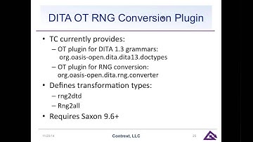 "RNG to DTD and XSD using the DITA Open Toolkit" presented by Eliot Kimber at DITA-OT Day 2014
