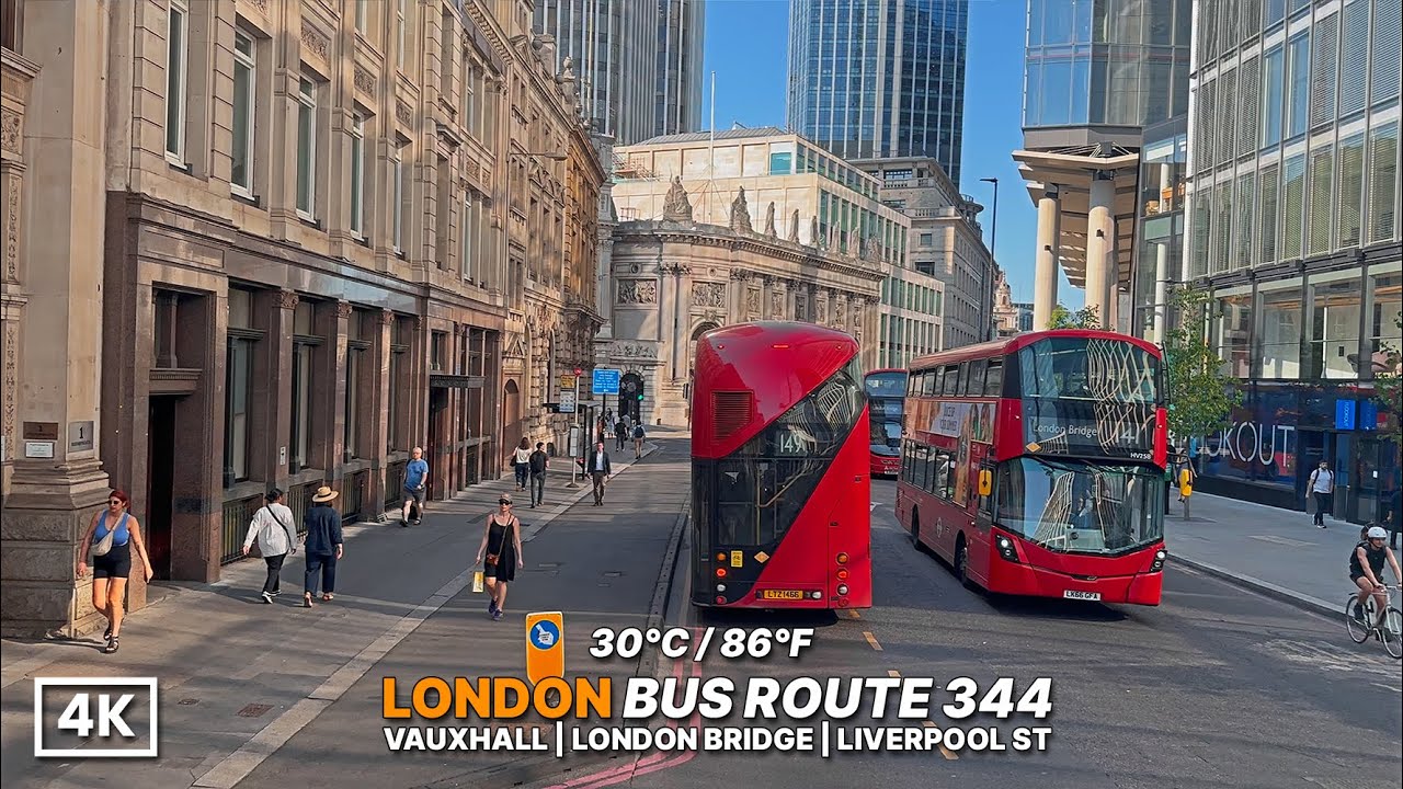 From Quiet Streets to City Skyscrapers | Bus 344 Ride from Clapham Junction to Liverpool Street | 4K