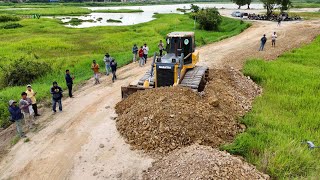 Watchful Landfill Work Driver Skillful.! Bulldozer in Action | Dump Trucks Filling Land with Stone