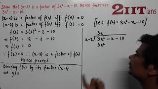 FACTORISATION Ex6 Q11 Class X ICSE | IIT JEE  Show that (x – 2) is a factor of 3x2 – x – 10.